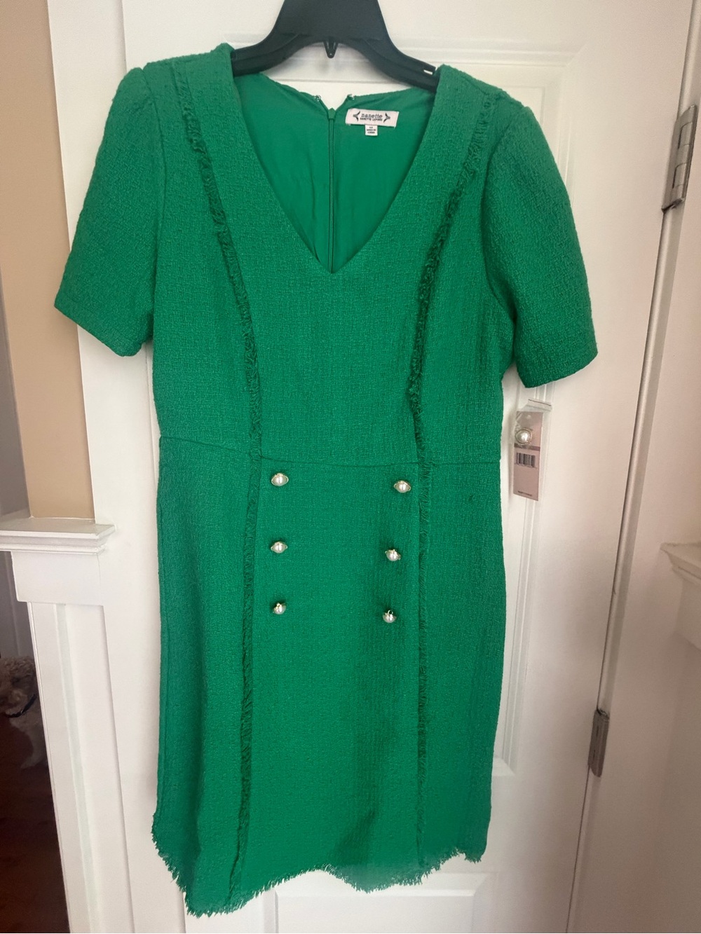 Nanette Lepore Emerald Green V-Neck Pearl-Button Mini Dress